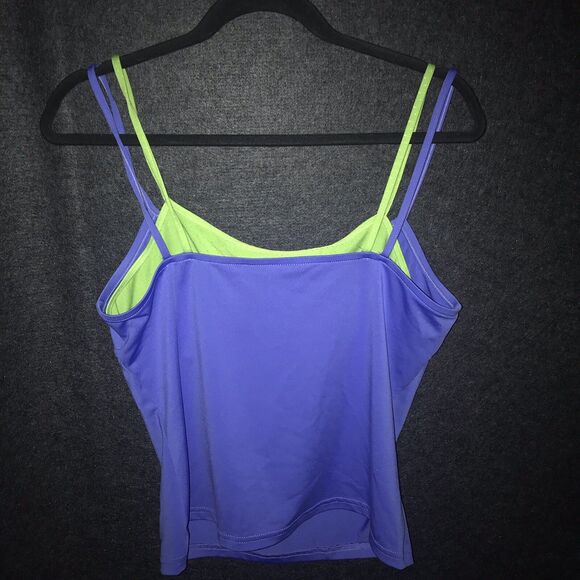 Mossimo Y2k 90s Two Tank Top Blue Lime Green Two Tone Vintage XL Rave Sleeveless - Picture 5 of 7